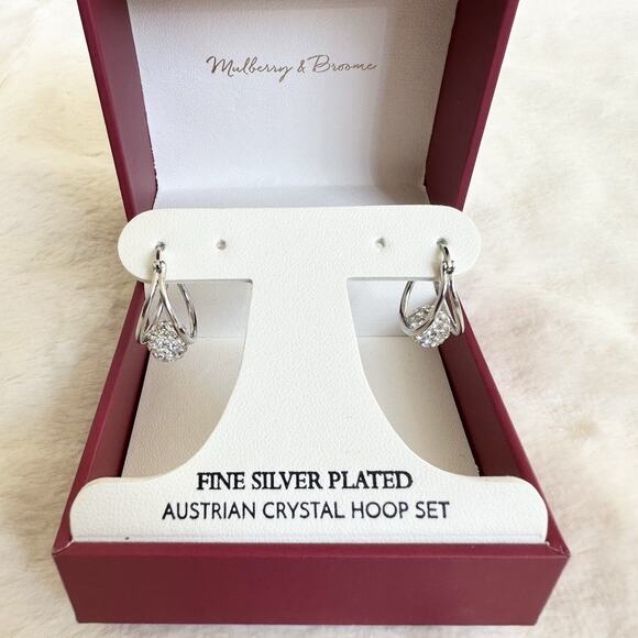 Mulberry & Brooke Fine Silver Plated Austrian Crystal Hoop Earrings - Picture 1 of 2